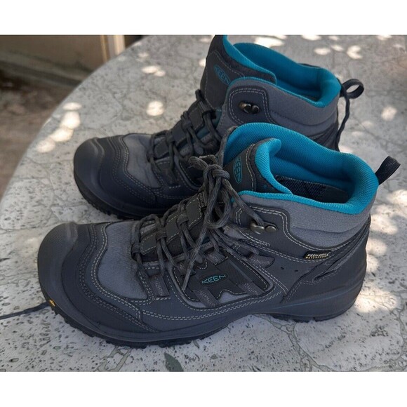 KEEN Steens Mid WaterprSteel Gray / Ocean Wave woman's Size 8 unisex hiking boot - Picture 3 of 12